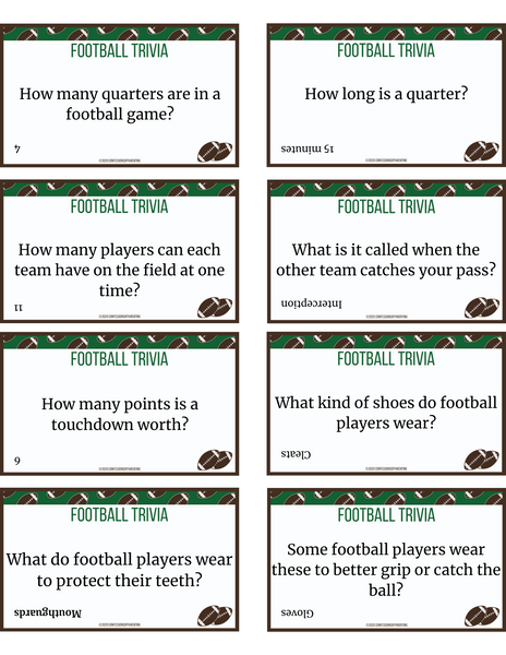 48 Football Trivia For Kids Printable Cards Micheletripple