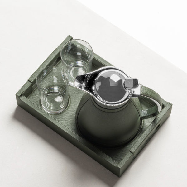 Leather Tray Set with Water Carafe, 1 Glass & Tray by Pigment