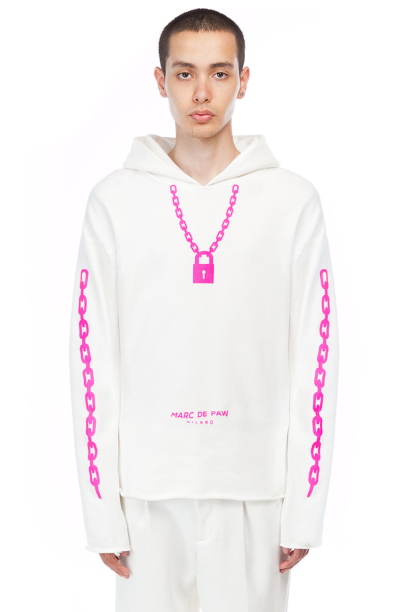 pink and white hoodie