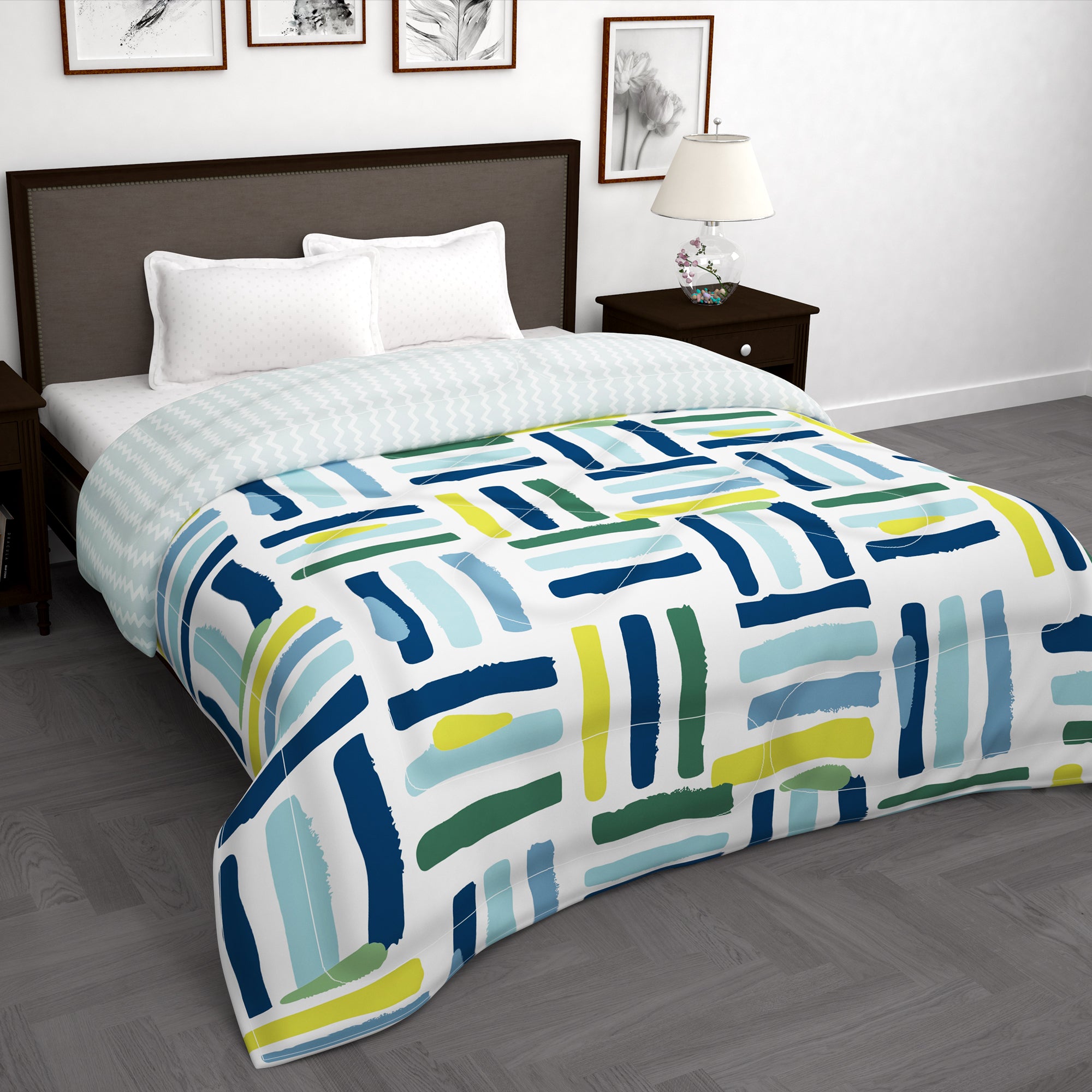 180 GSM White Abstract Microfiber Fusion Reversible Double Comforter