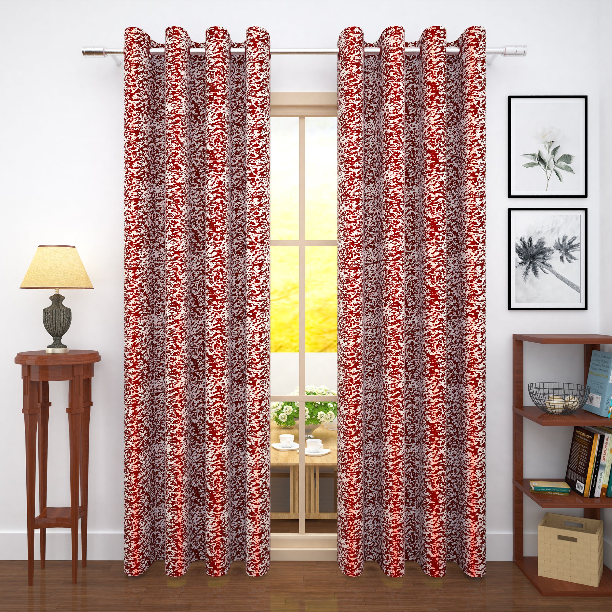 2 Pcs Maroon Compass Jacquard Room Darkening Door/Window Curtains