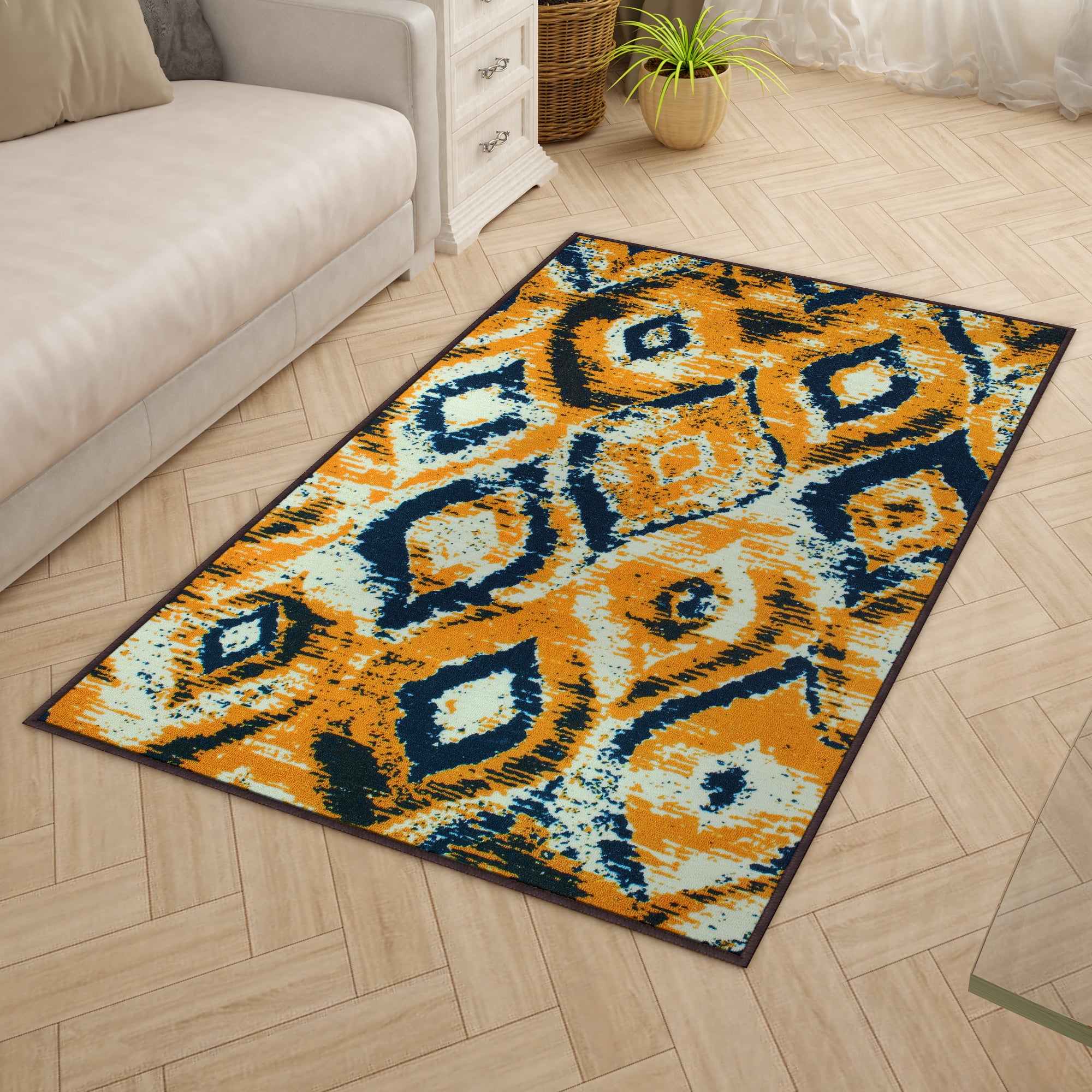 Ethnic Grunge Pattern Yellow & Blue Rustico Rug/Carpet