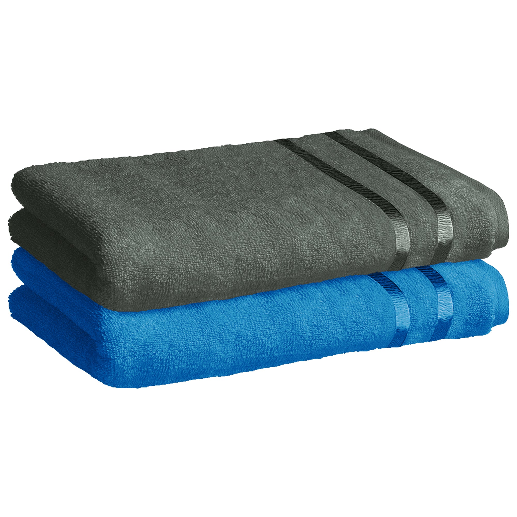 StoryatHome 2 Units 100% Cotton Ladies Bath Towels - Blue and Charcoal Grey