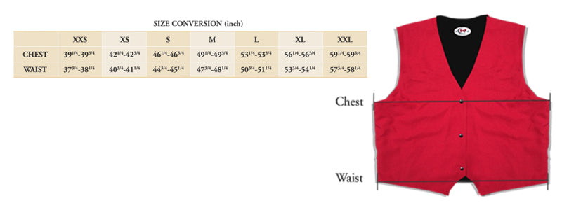 Carroll Original Wear Rodeo Vest Size Chart