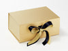 Example of Navy Recycled Satin Ribbon Double Bow on Gold A5 Deep Gift Box