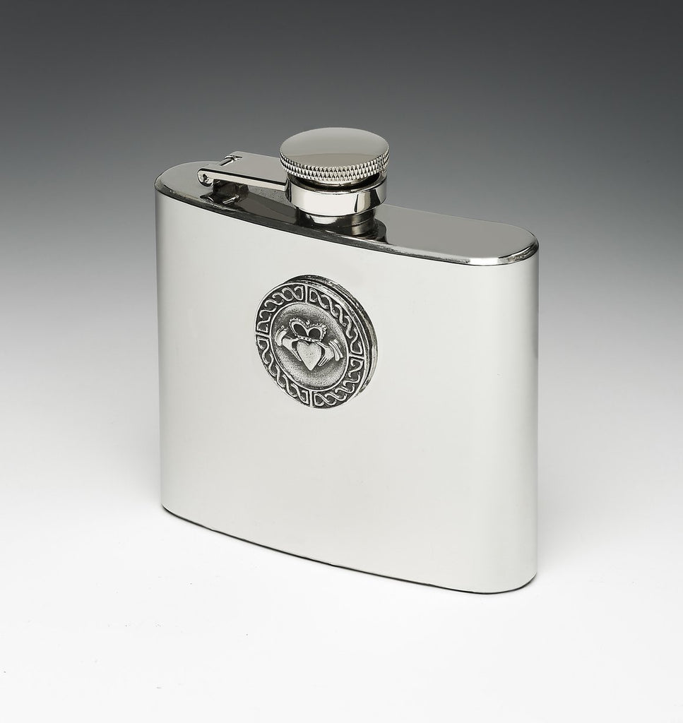Whiskey Hip Flask with Claddagh Design by Mullingar Pewter – Real Irish
