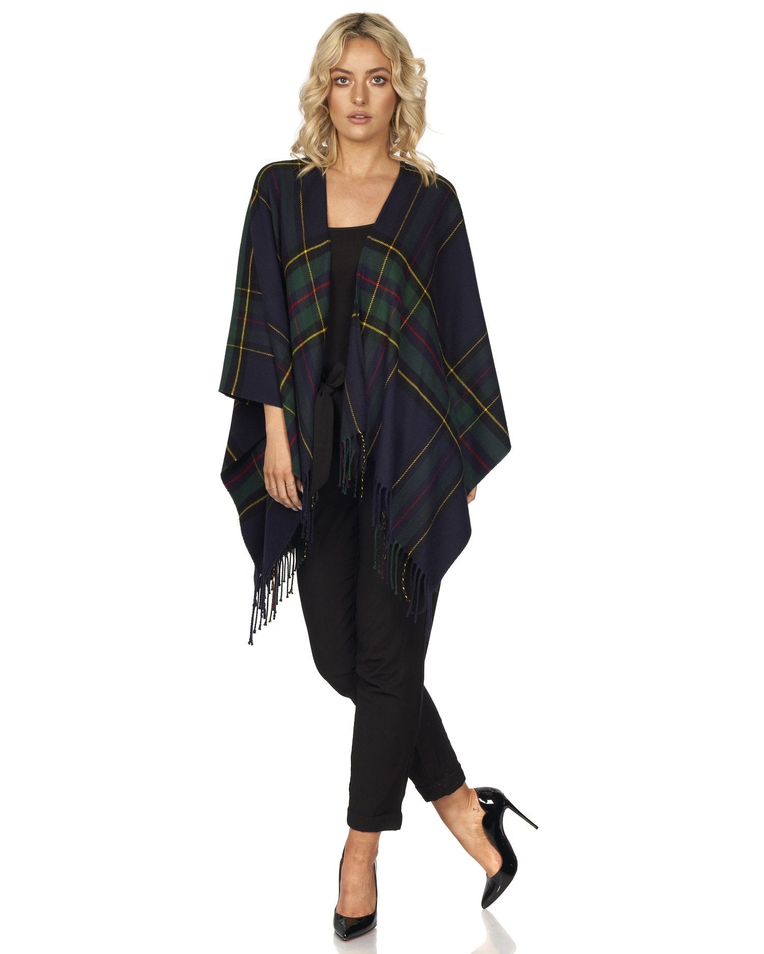 Women's Fringed Shawl in Plaid Design