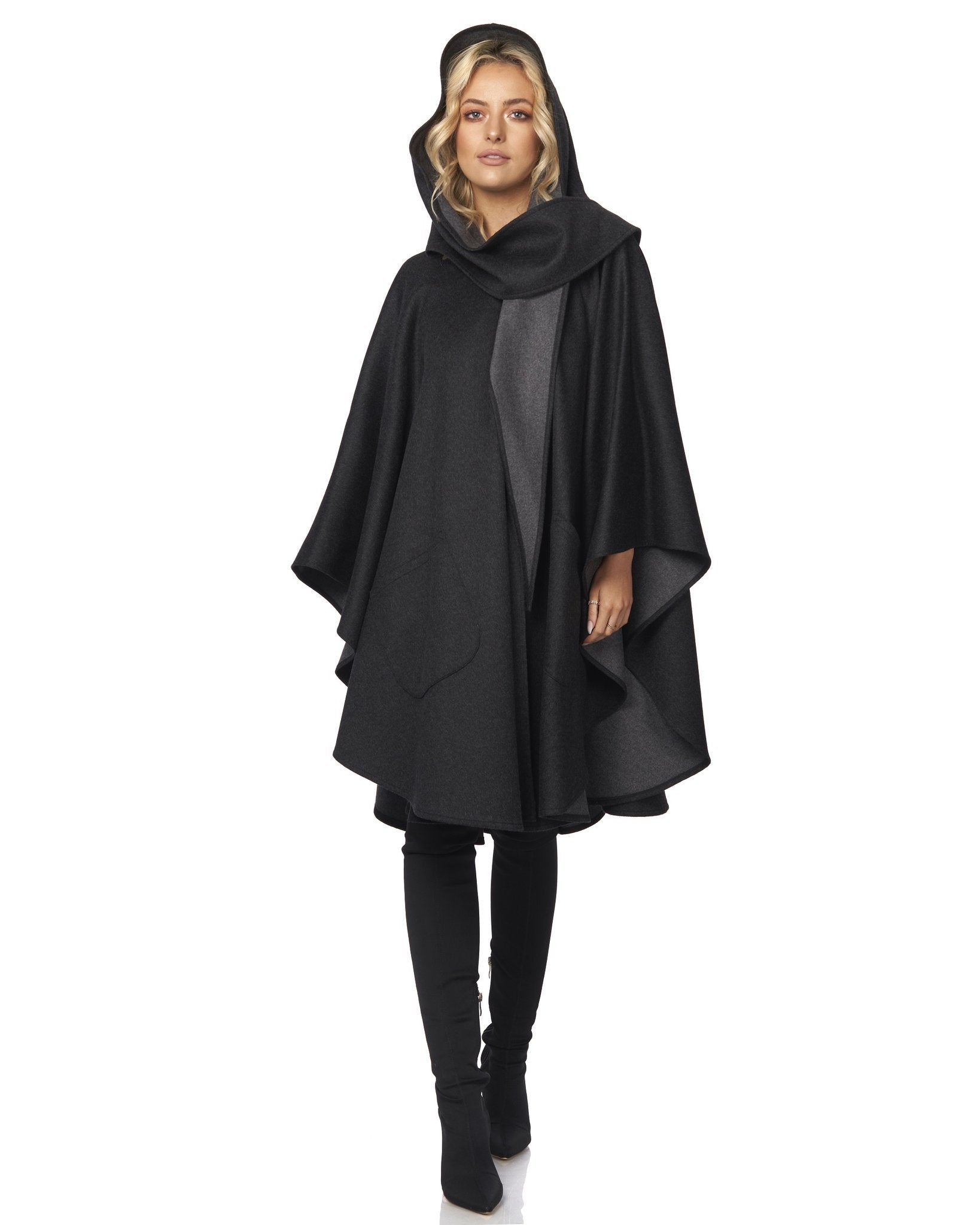 Charcoal and Grey Knee Length Cape with Pockets