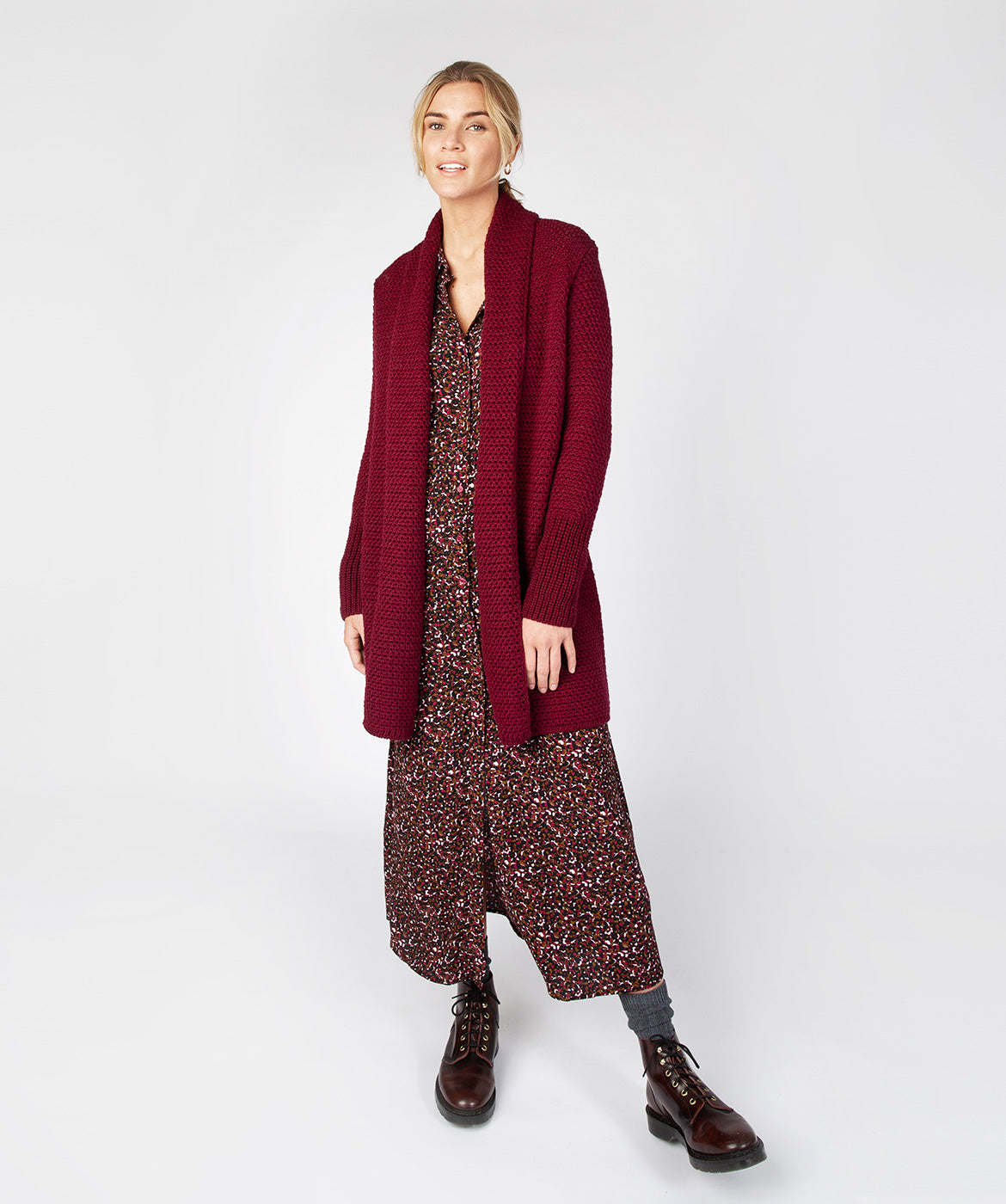 Women's Merino Wool Textured Long Cardigan