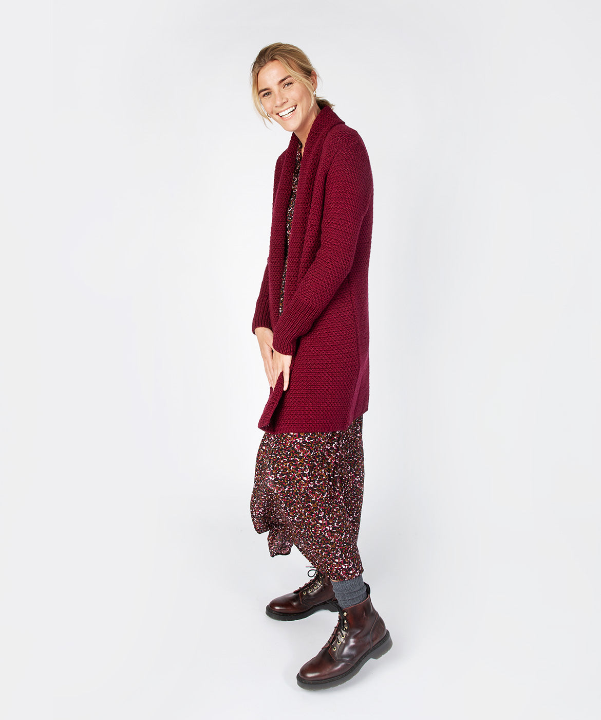 Women's Merino Wool Textured Long Cardigan