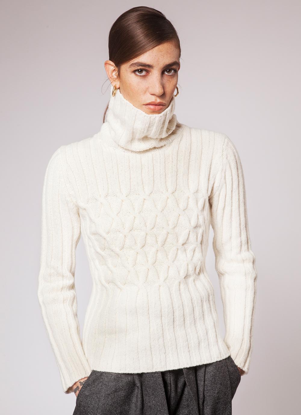 Fisherman Criss Cross Rib Polo Sweater