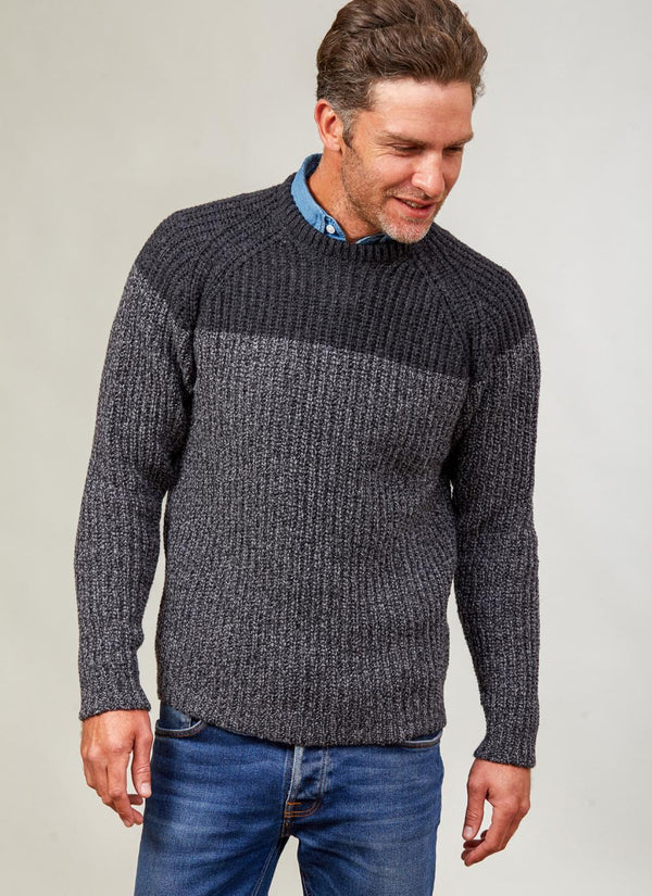 2 Tone Ribbed Crew Neck Mens Sweater - Real Irish