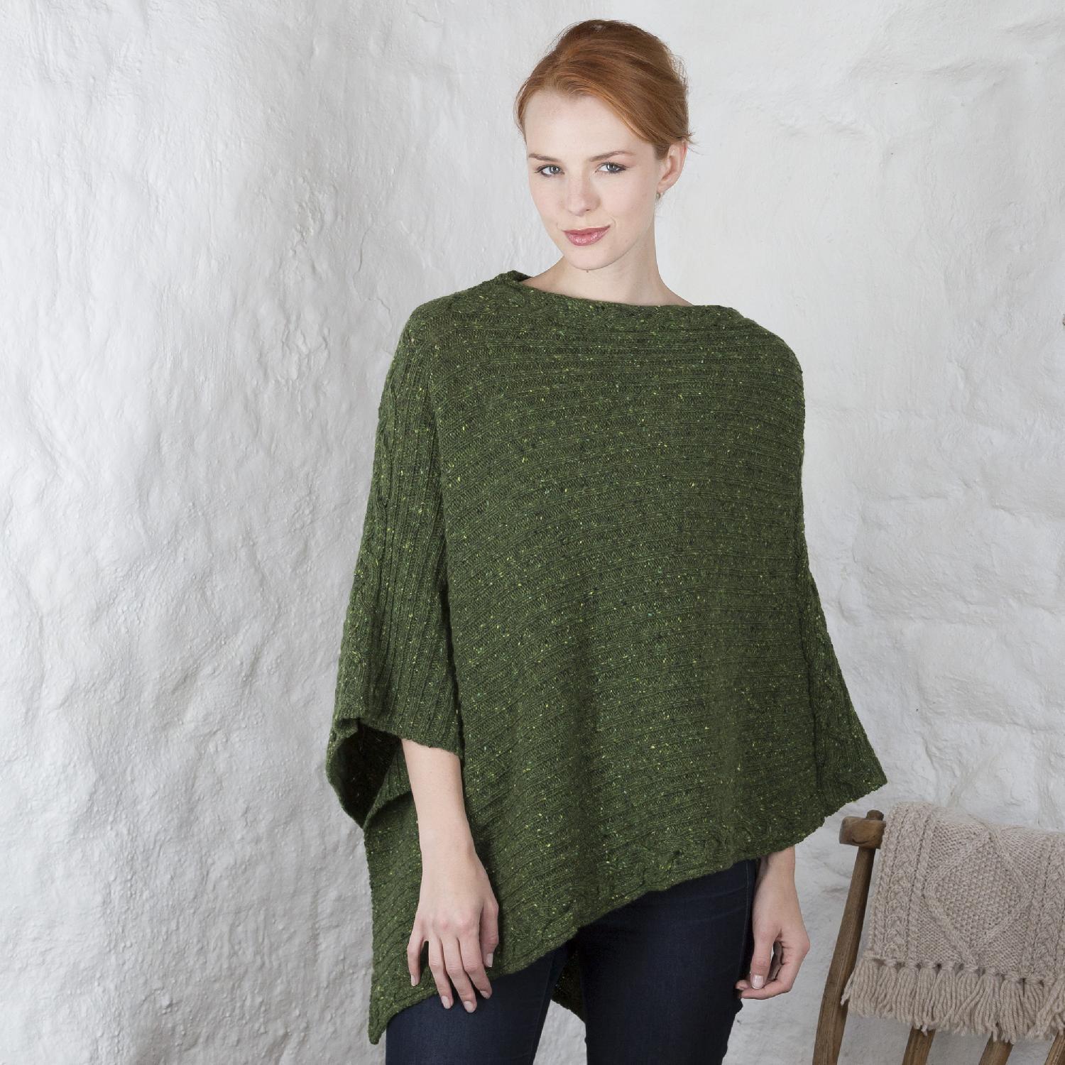 Women's Merino Wool Kilcar Ribbed Cable Poncho