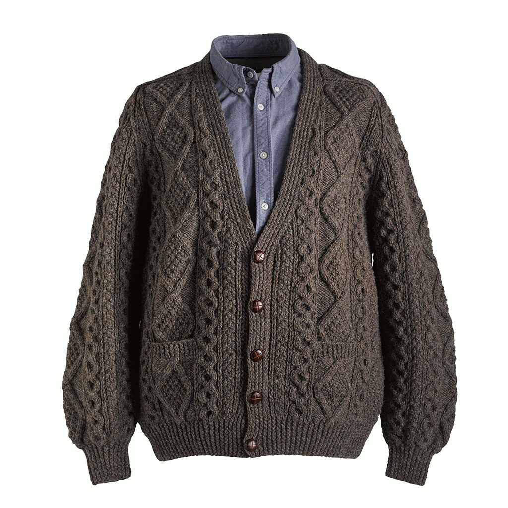 Men's Irish Handknit V-Neck Aran Cardigan