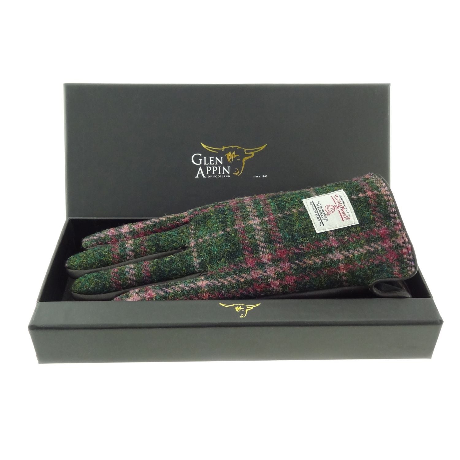 Womens Harris Tweed and Brown Leather Gloves - Boxed
