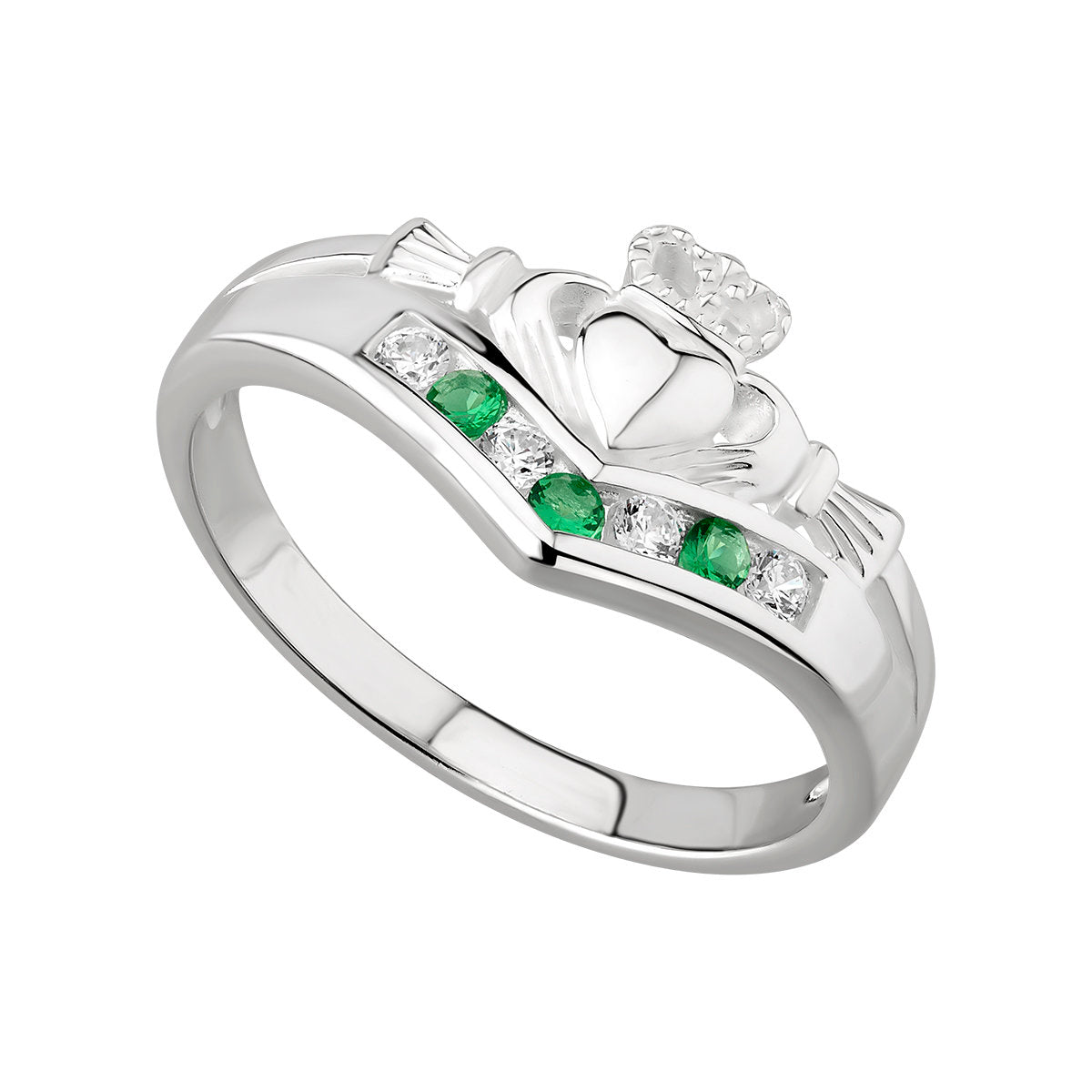 Emerald and Cubic Zirconia Claddagh Wishbone Ring