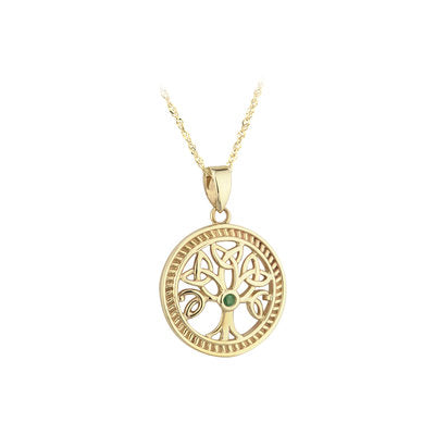 10K Gold Emerald Tree of Life Pendant