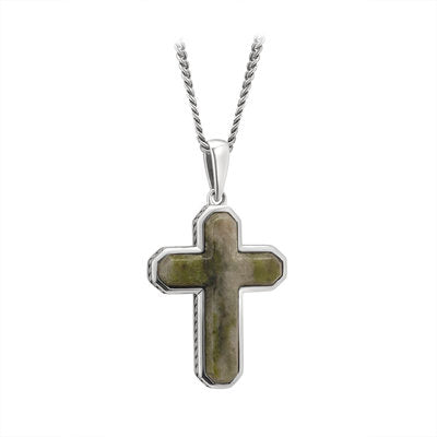 Silver Connemara Marble Heavy Cross Pendant