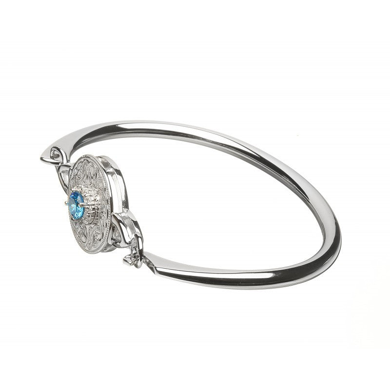 Celtic Warrior Style Wire Bangle with Swiss Blue and Clear CZ by Stones