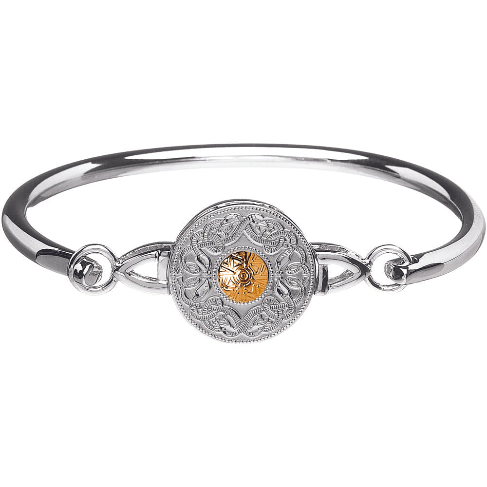 Celtic Warrior Wire Bangle â Medium Disc with 18K Gold Bead