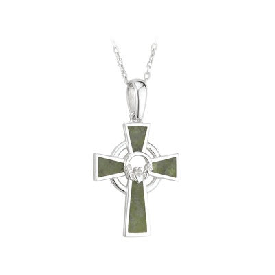 Connemara Marble Claddagh & Cross Pendant