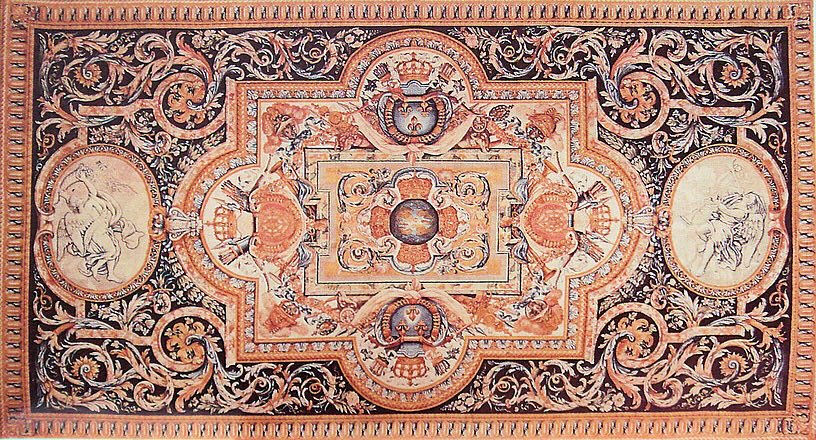 Tapis de Savonnerie, under Louis XIV, after Charles Le Brun, made for the Grande Galerie in the Louvre.
