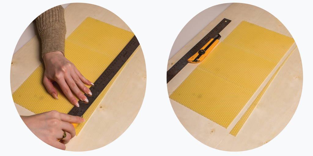 optional: cut your beeswax sheets before you roll for a tapered candle