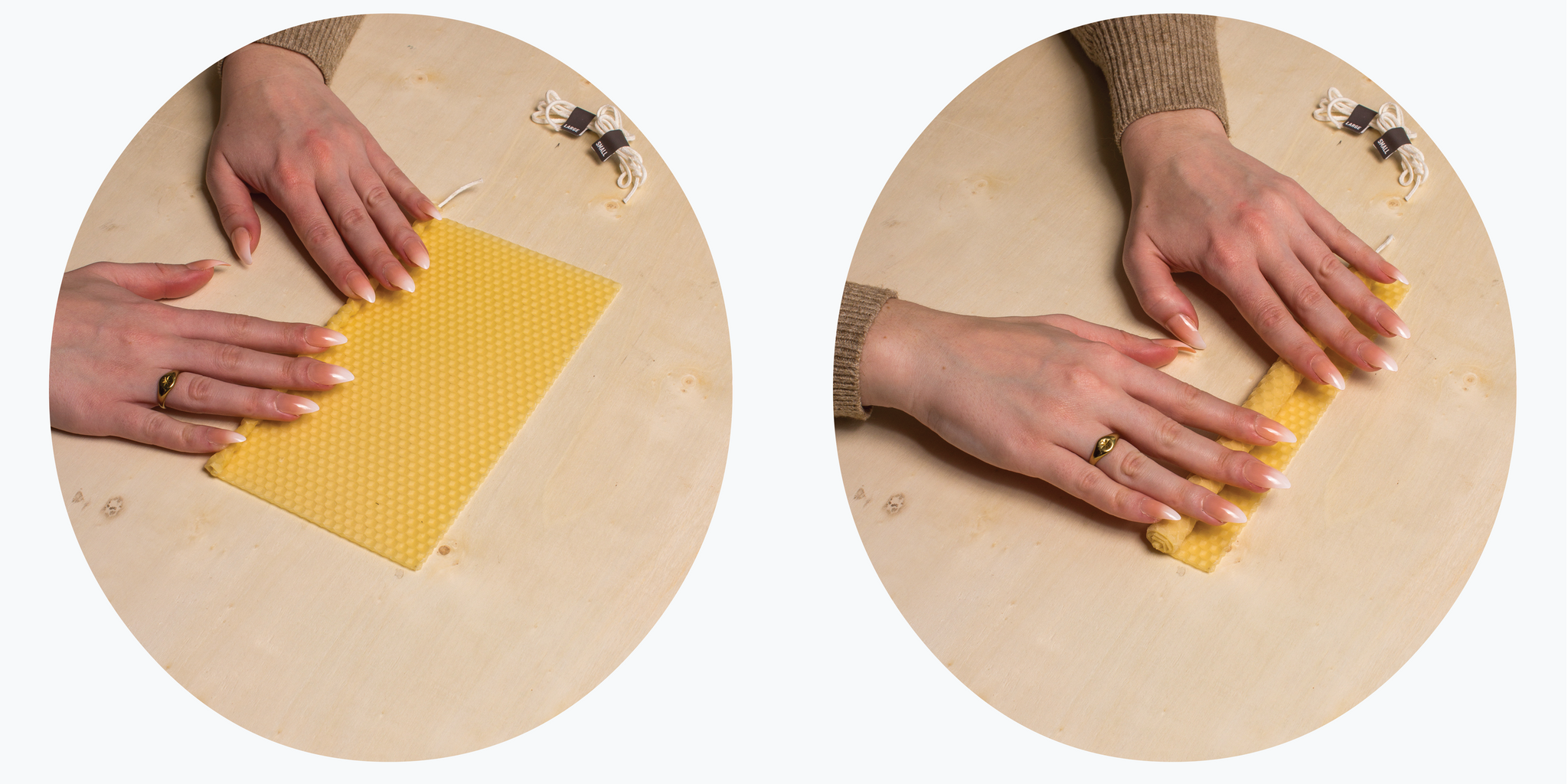 Roll your beeswax sheet away from you to create your candle 