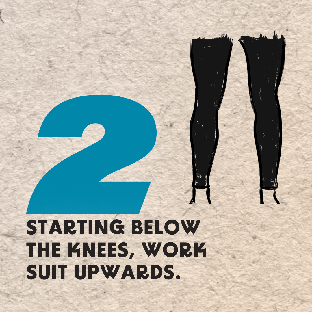 Step 2: Starting Below the Knees, Work the Wetsuit Upwards