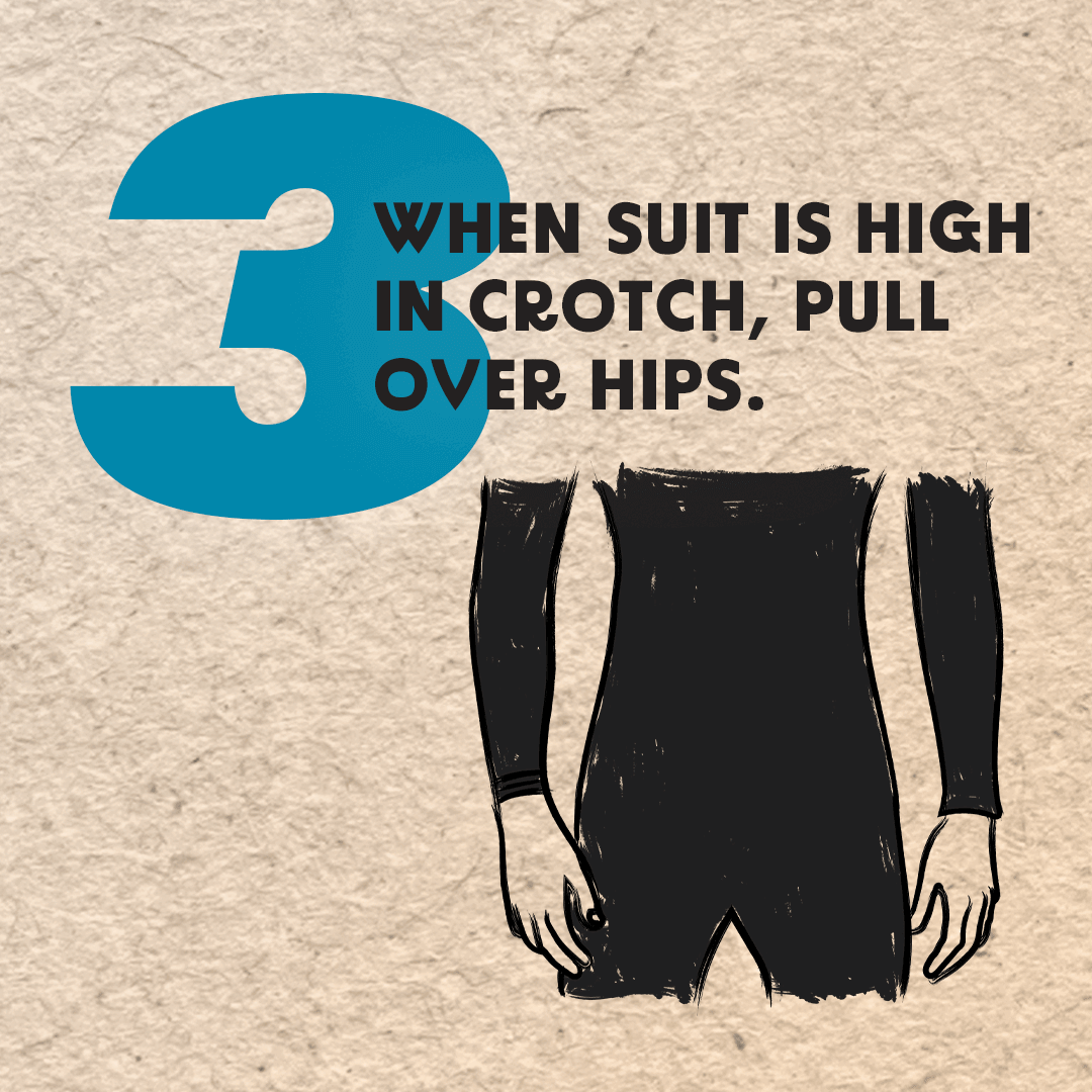 Step 3: When the suit is High in the crotch area, pull over your hips