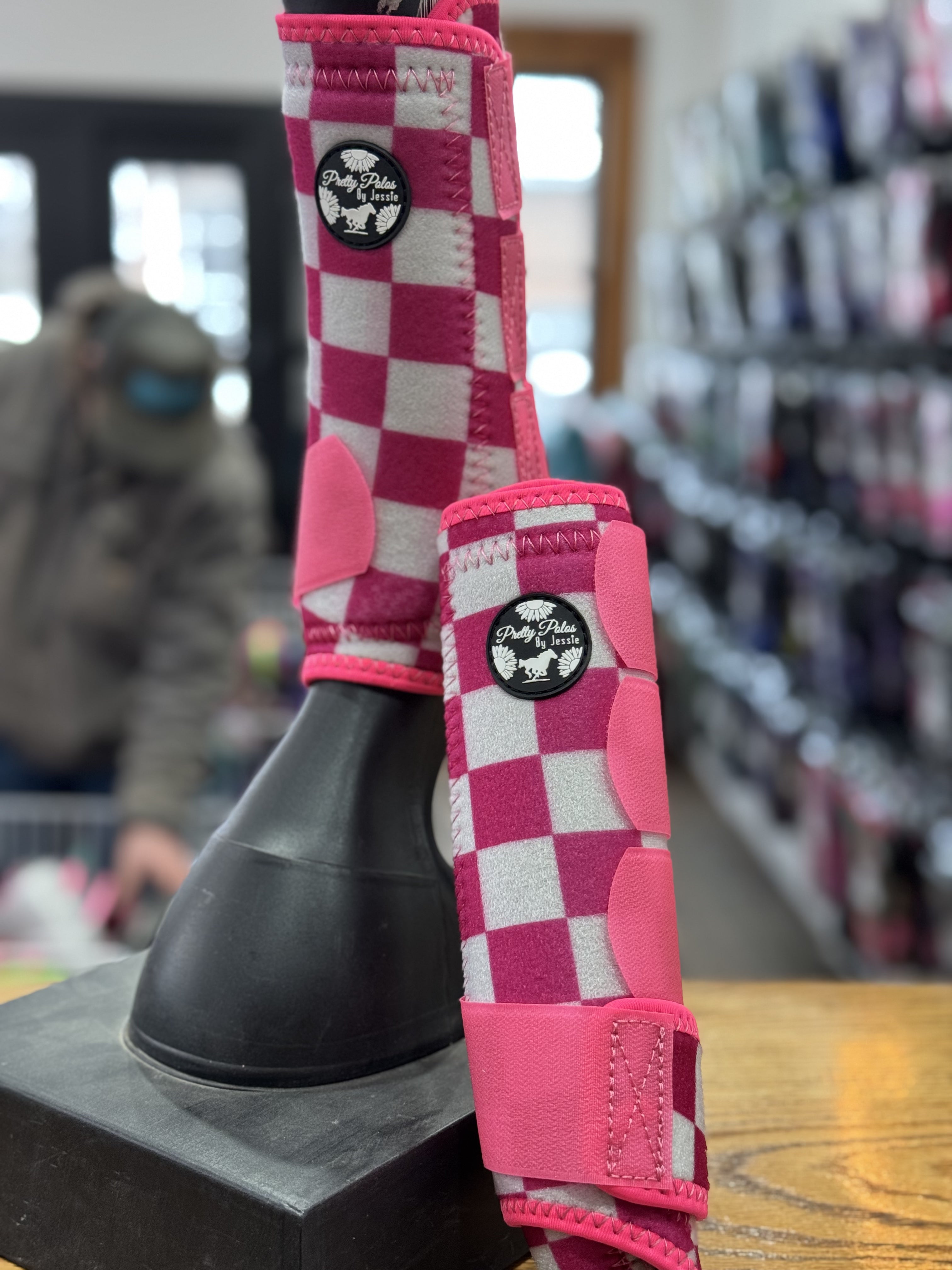 Pink & White Checkered Sport Boots