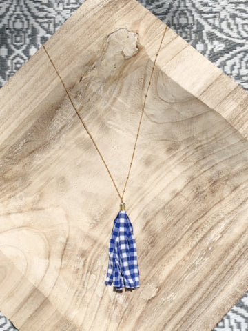 Gingham Tassel Necklace