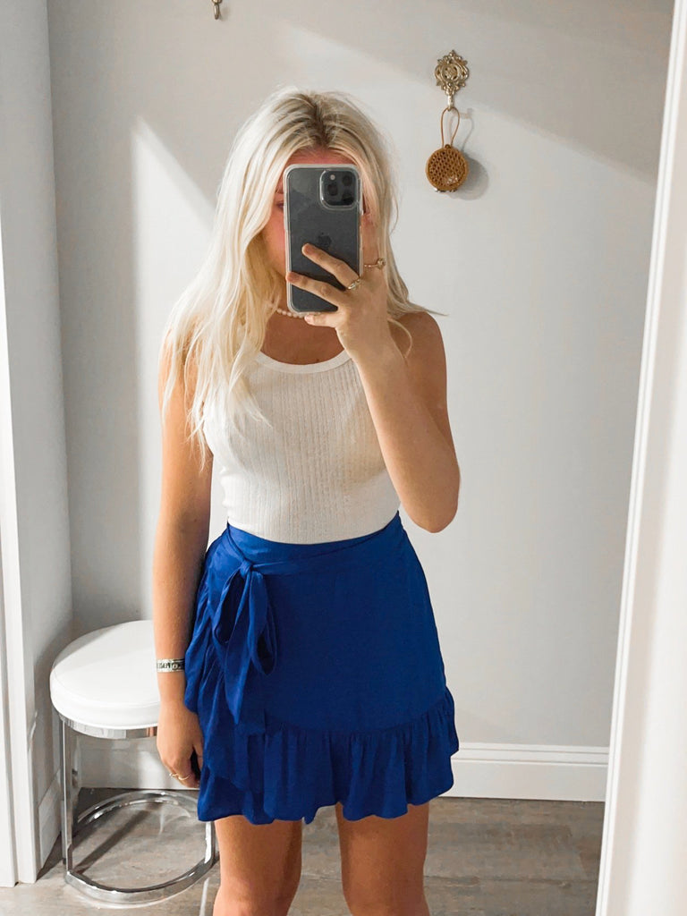 Tate Ruffle Skirt in Royal Blue | Sassy Shortcake Boutique