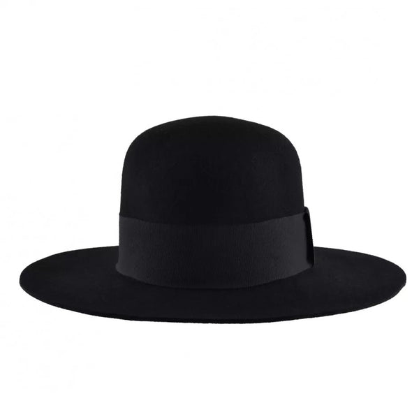Wide brim black bolero hat with rounded crown stiff wide brim - Mero Retro