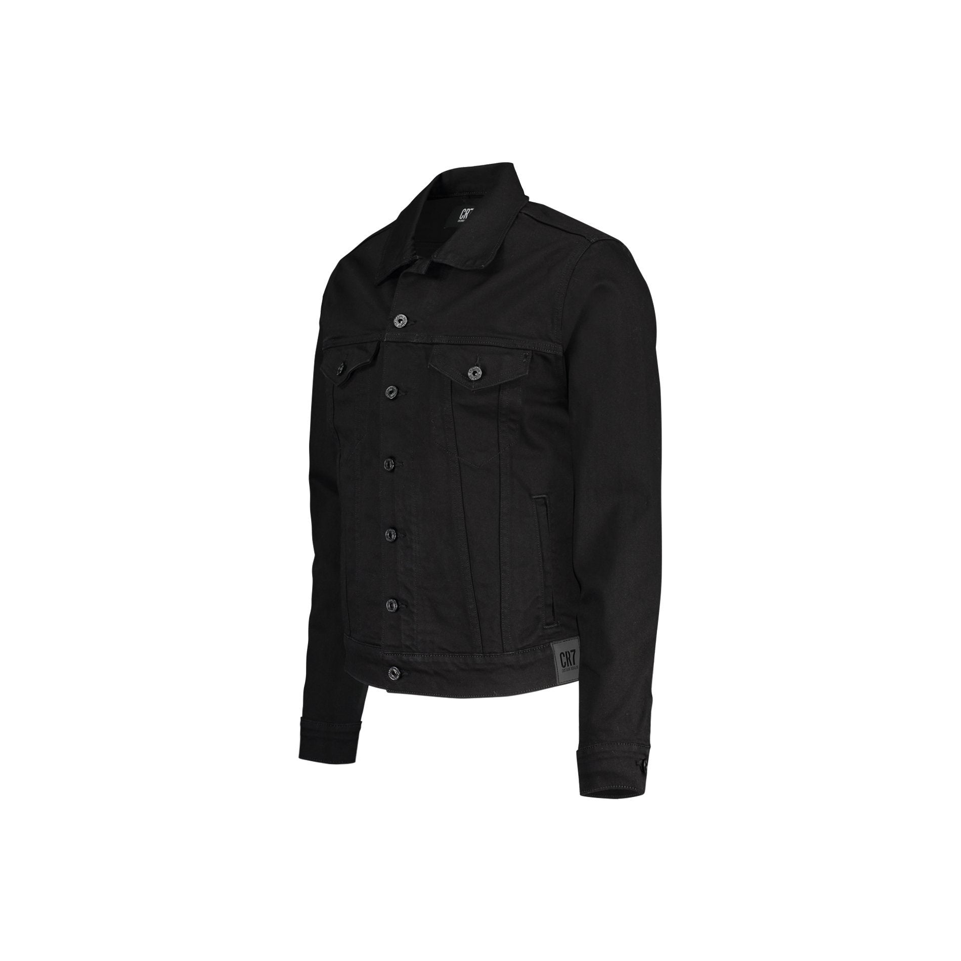 TRUCKER JACKET WITH CR7 LOGO IN CLEAN BLACK STRETCH DENIM ...