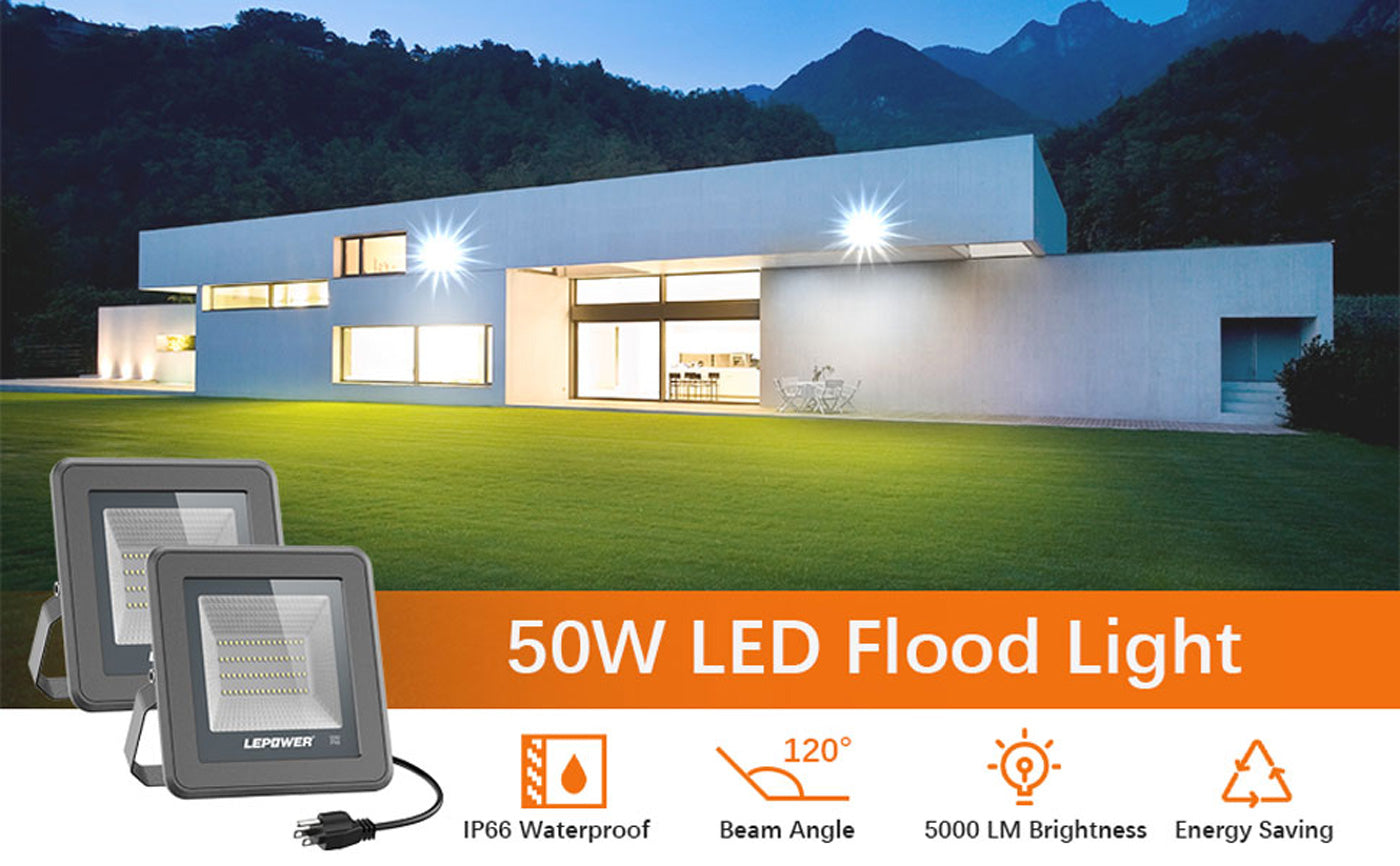 50W/100w Flood Light 5000LM/10000lm - 2 Pack