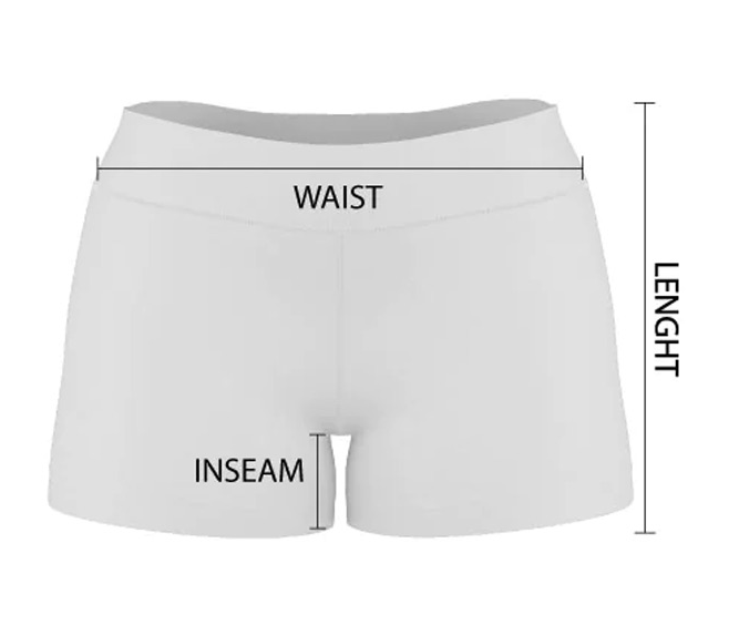 Womens Yoga Shorts with measurement signs