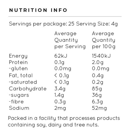 tropicana nutrition table