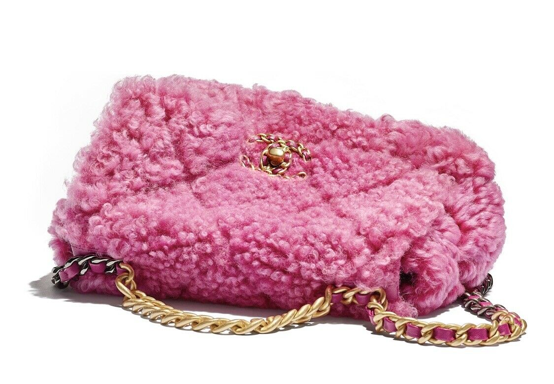 pink furry chanel bag