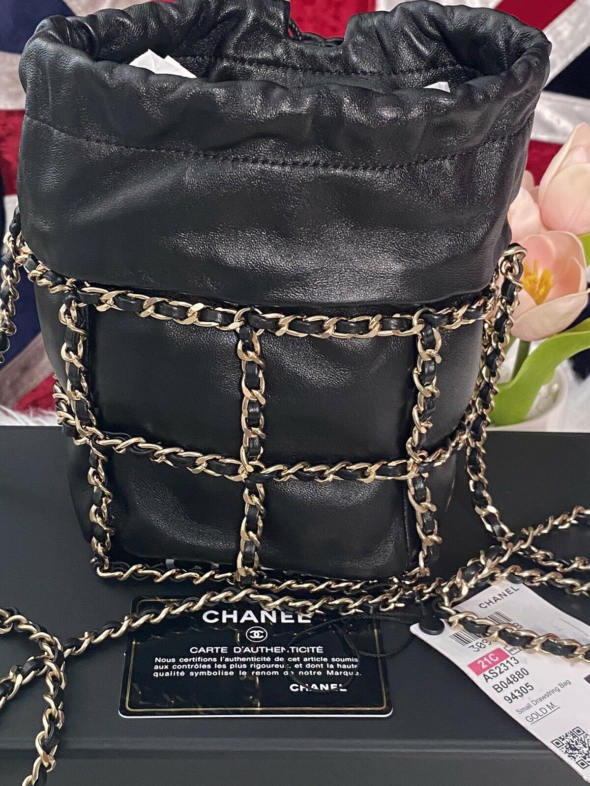 Chanel Chain Frame CC Drawstring Bucket Bag Lambskin Mini Neutral  eBay