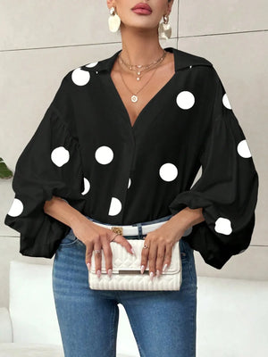 Polka Dot Balloon Sleeve Blouse - JackiEaslick