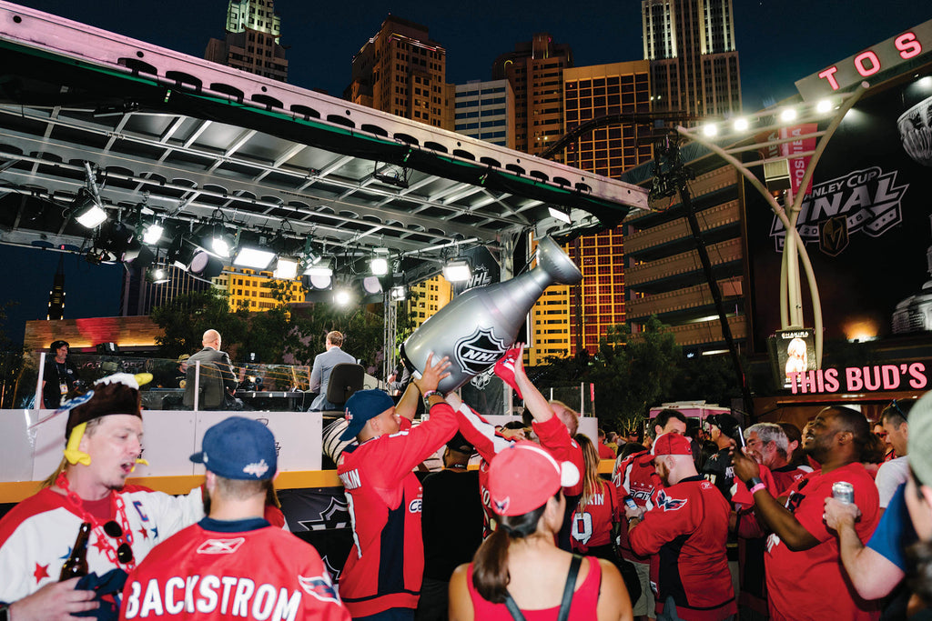 Fans with a blow up Stanley Cup