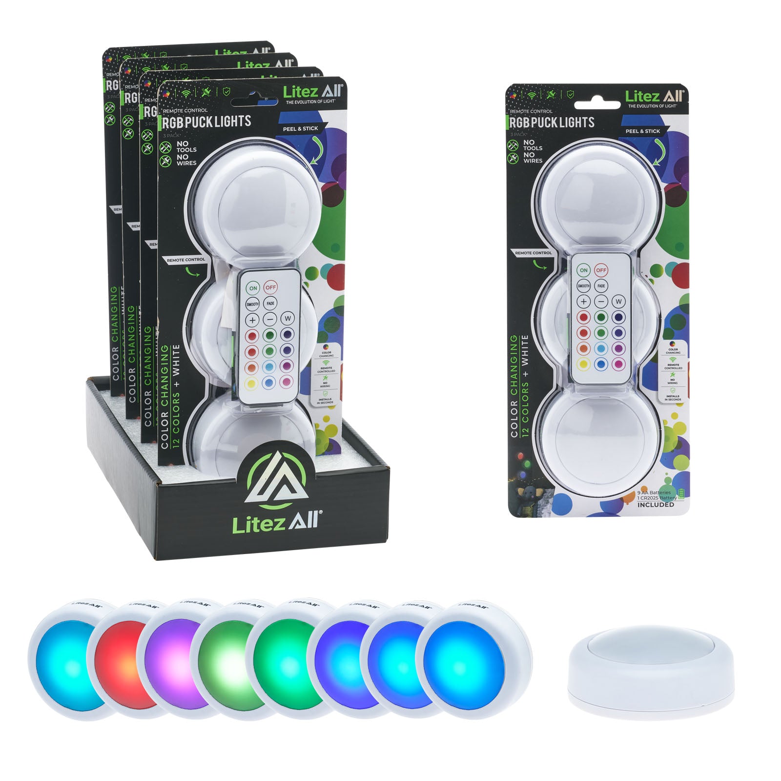 26963 - LA-RGBLGx3-4/16 RGB Large Puck Light 3pk w/ Remote