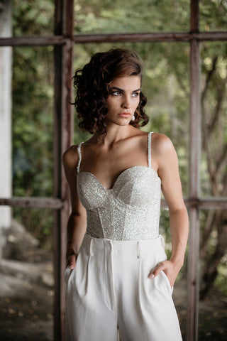 Bridal corset and trousers, sustainable wedding gown options by Elizabeth Grace Couture