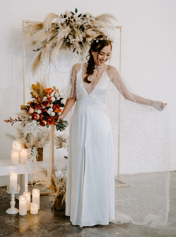 Pearls and silk wedding gown vintage inspired Elizabeth Grace Couture