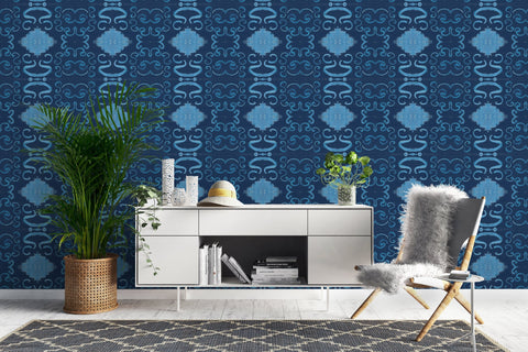 African Interior design | African print wallpaper blue