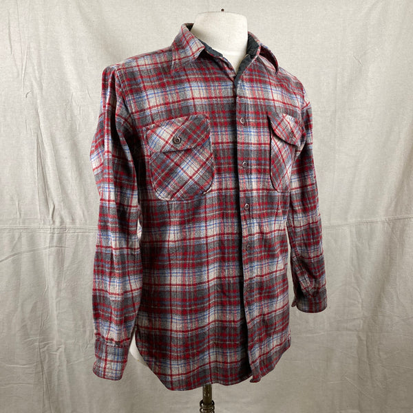 Right Angle View of Vintage Red Blue & Grey Pendleton Field Shirt SZ M