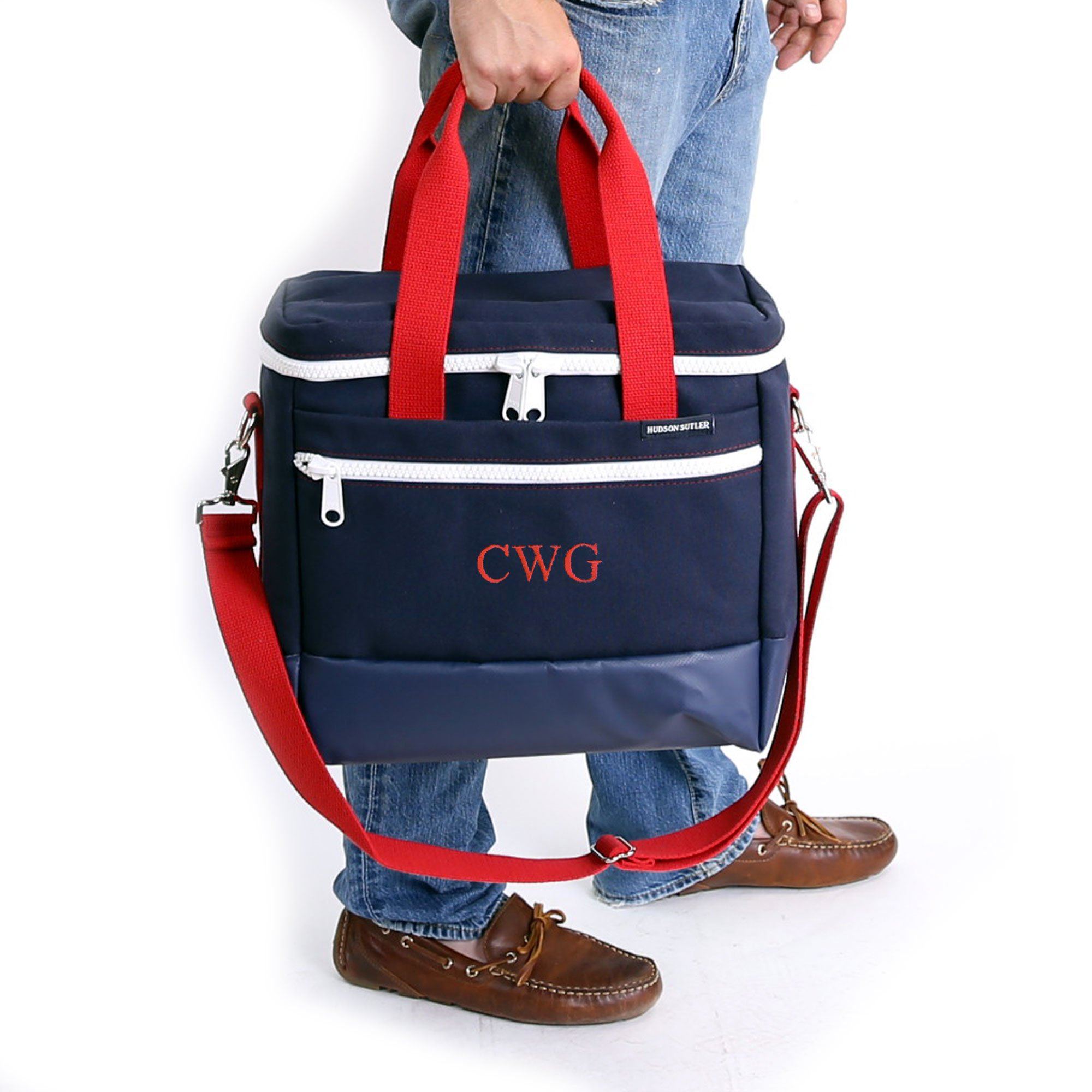 Medium Canvas Cooler Bag - Navy/Red