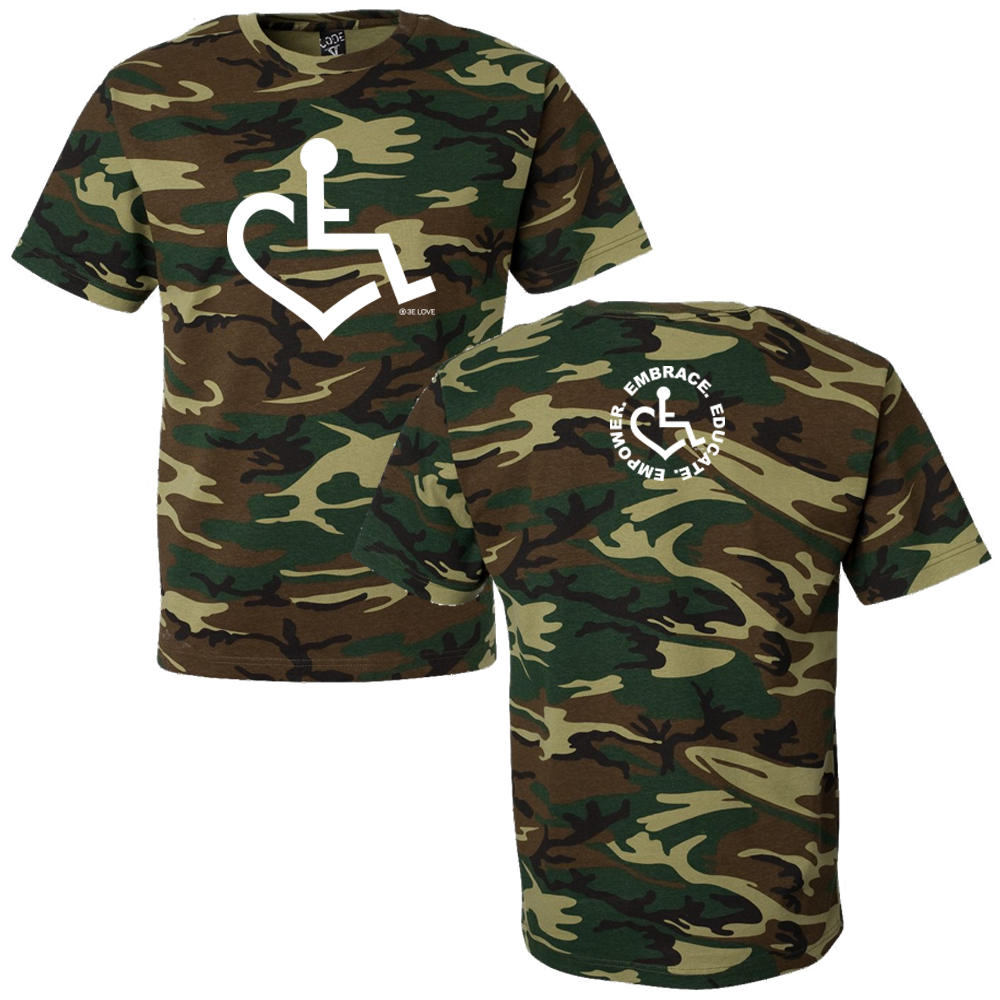 Camouflage Original Heart T-Shirt (NEW!) • 3E Love's Wheelchair Heart