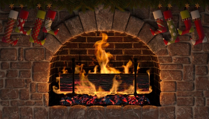 Burning yule log on christmas